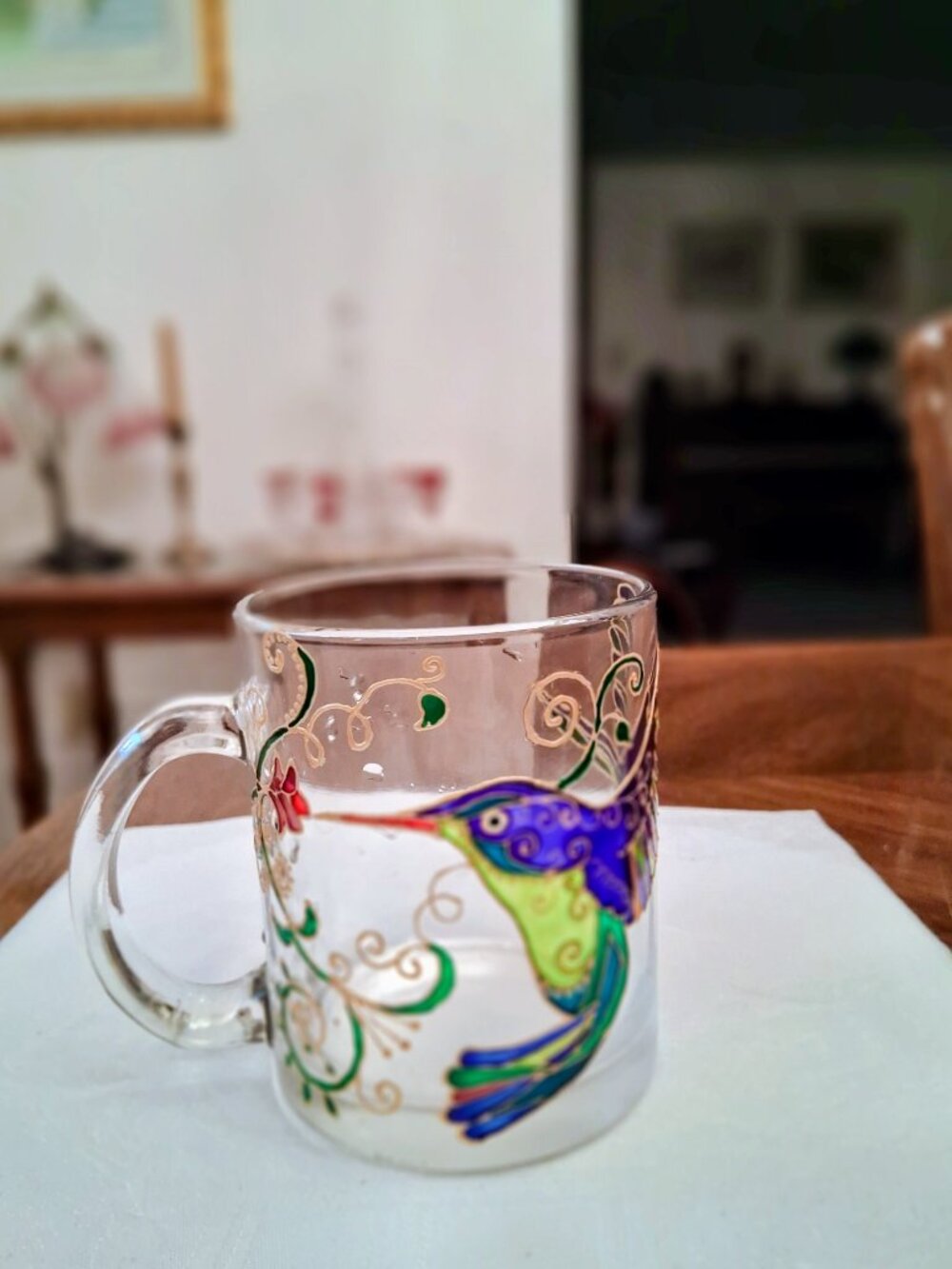 NWOT Hummingbird Glass Art Mug